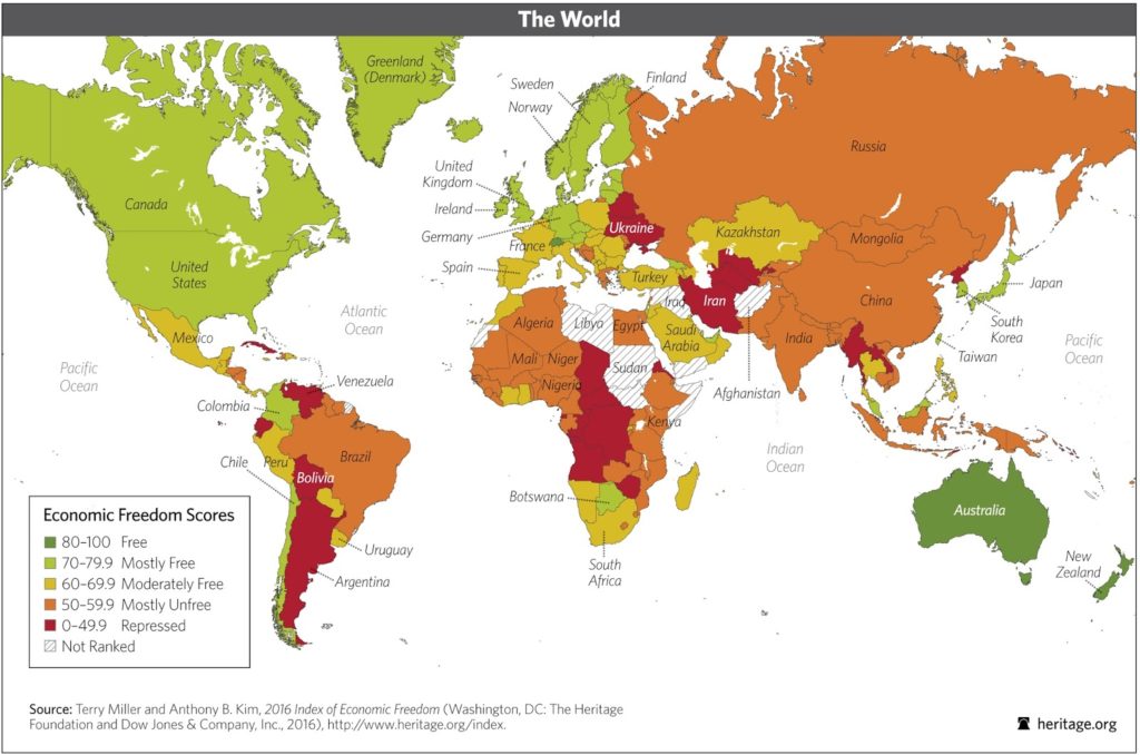 World Economic Freedom Scores, 2016