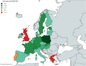 Рост заработной платы в Европе (2007-2015 годы)